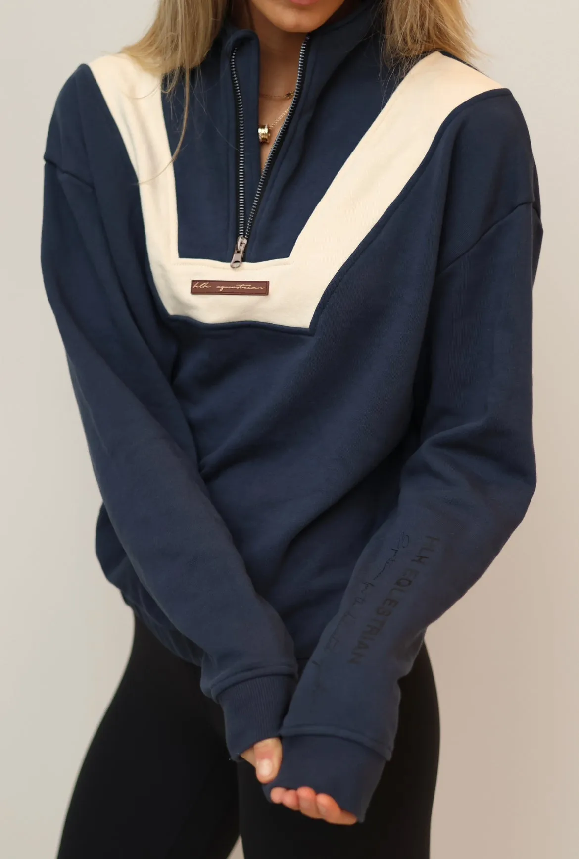 Quarter Zip Sweater in Navy & Eggshell