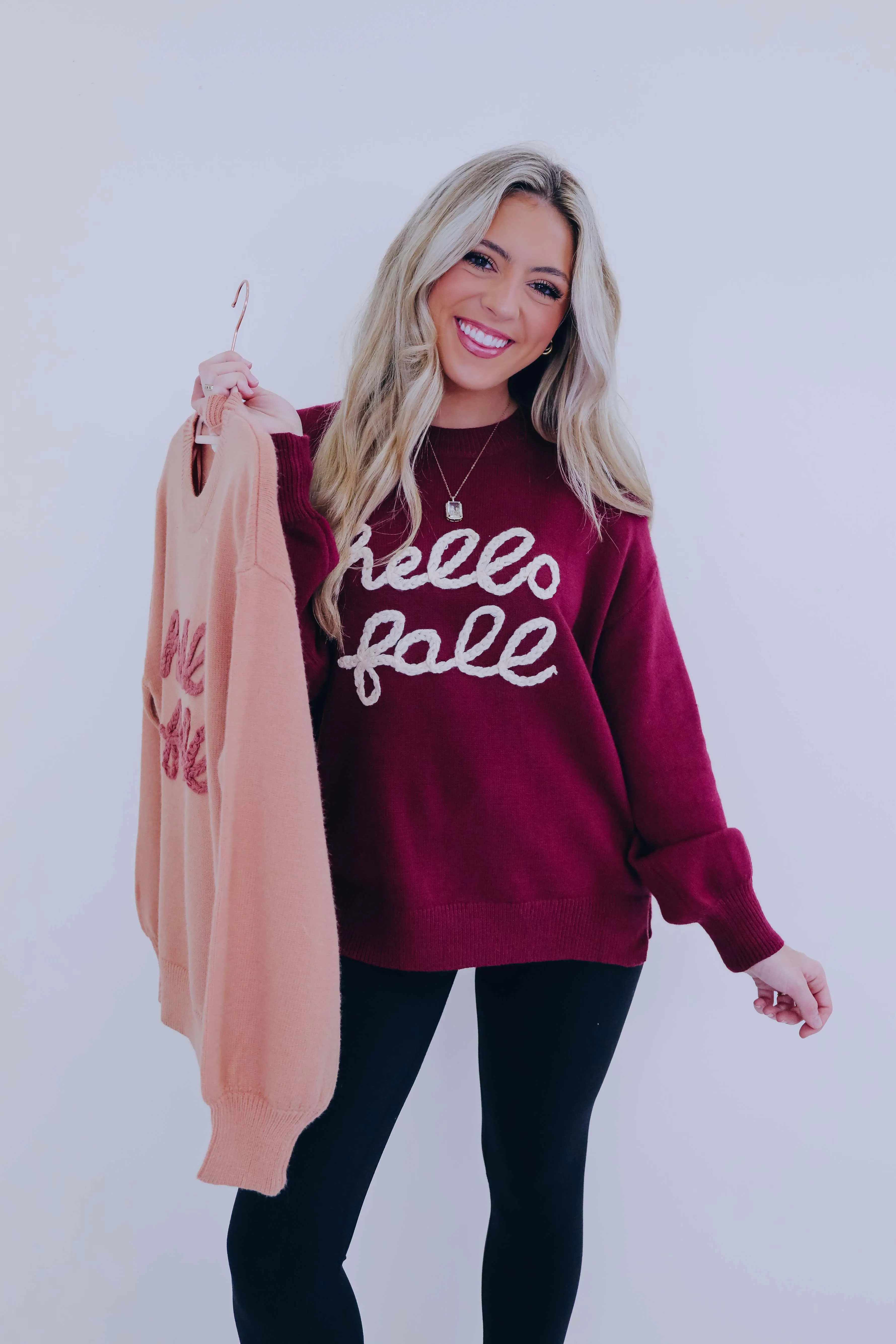 "Hello Fall" Embroidered Sweater- 2 Colors