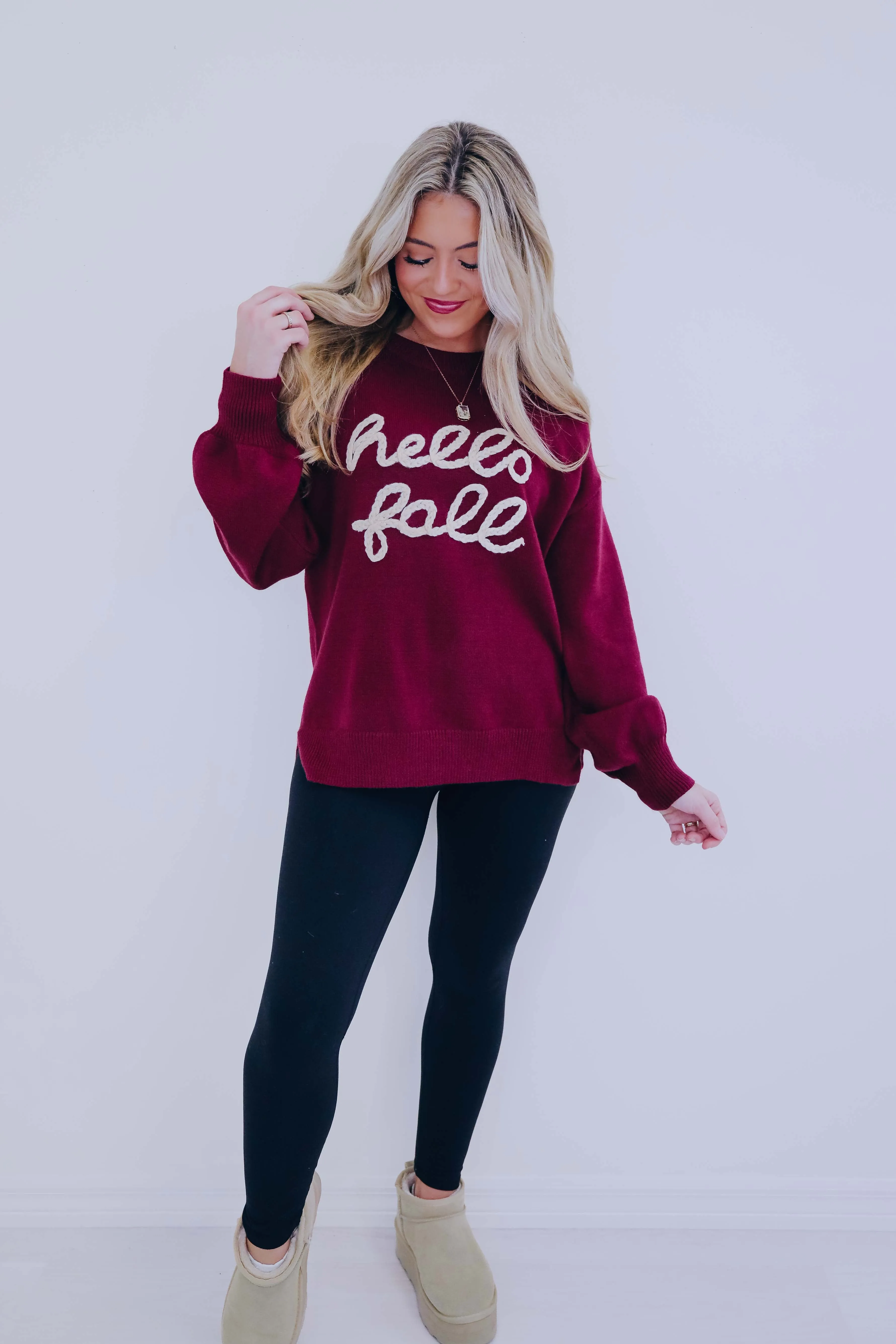 "Hello Fall" Embroidered Sweater- 2 Colors