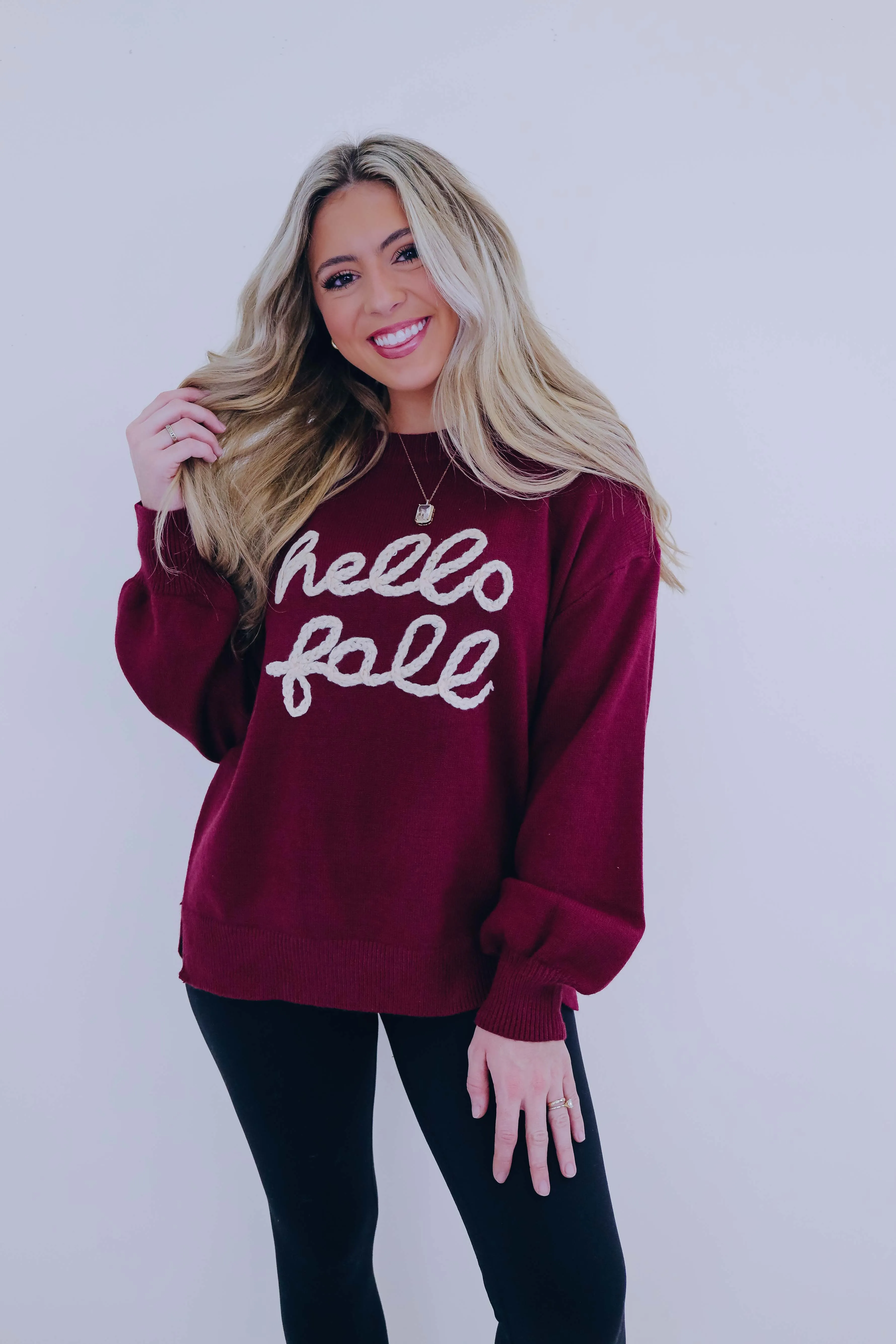 "Hello Fall" Embroidered Sweater- 2 Colors