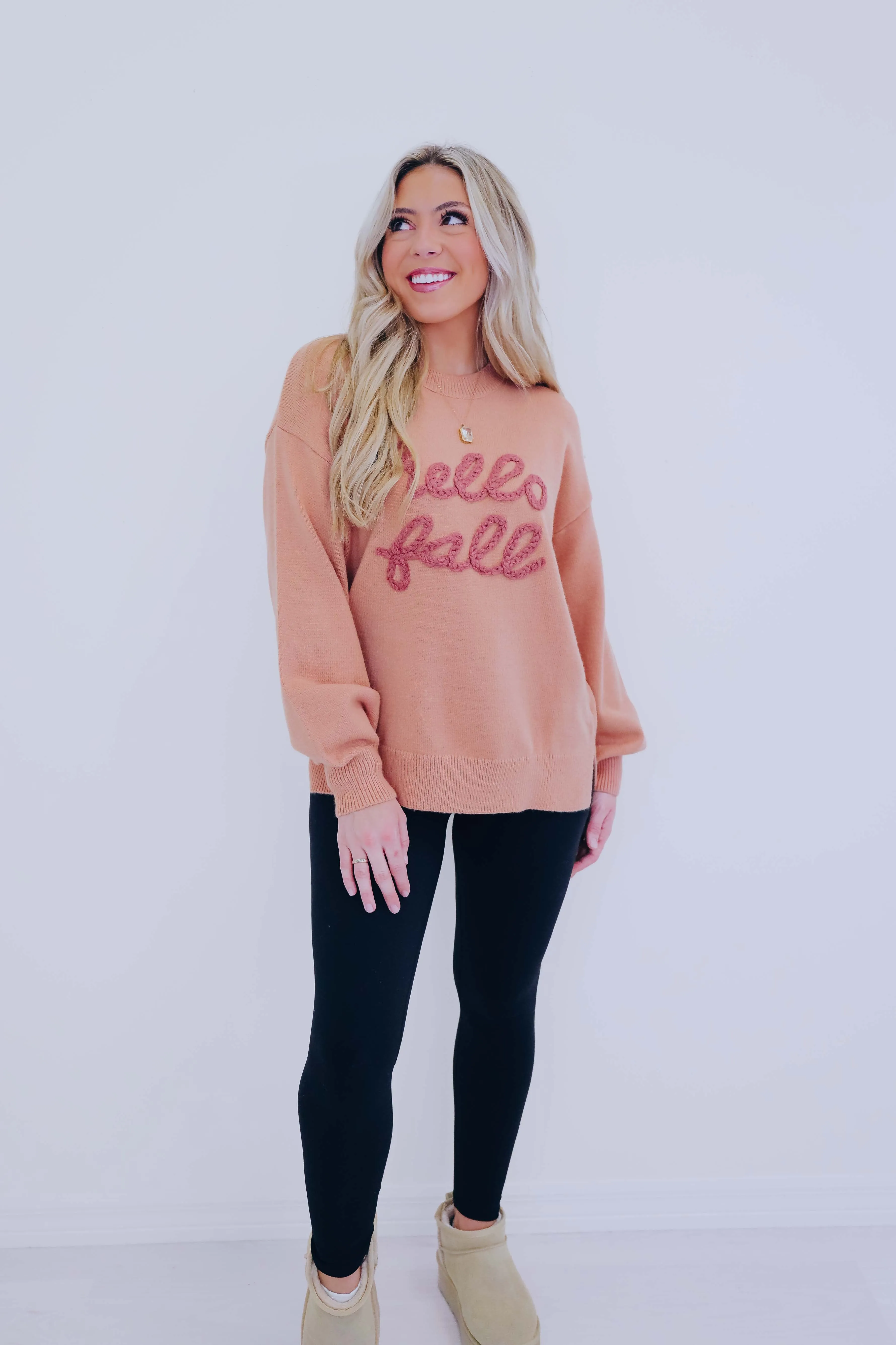 "Hello Fall" Embroidered Sweater- 2 Colors