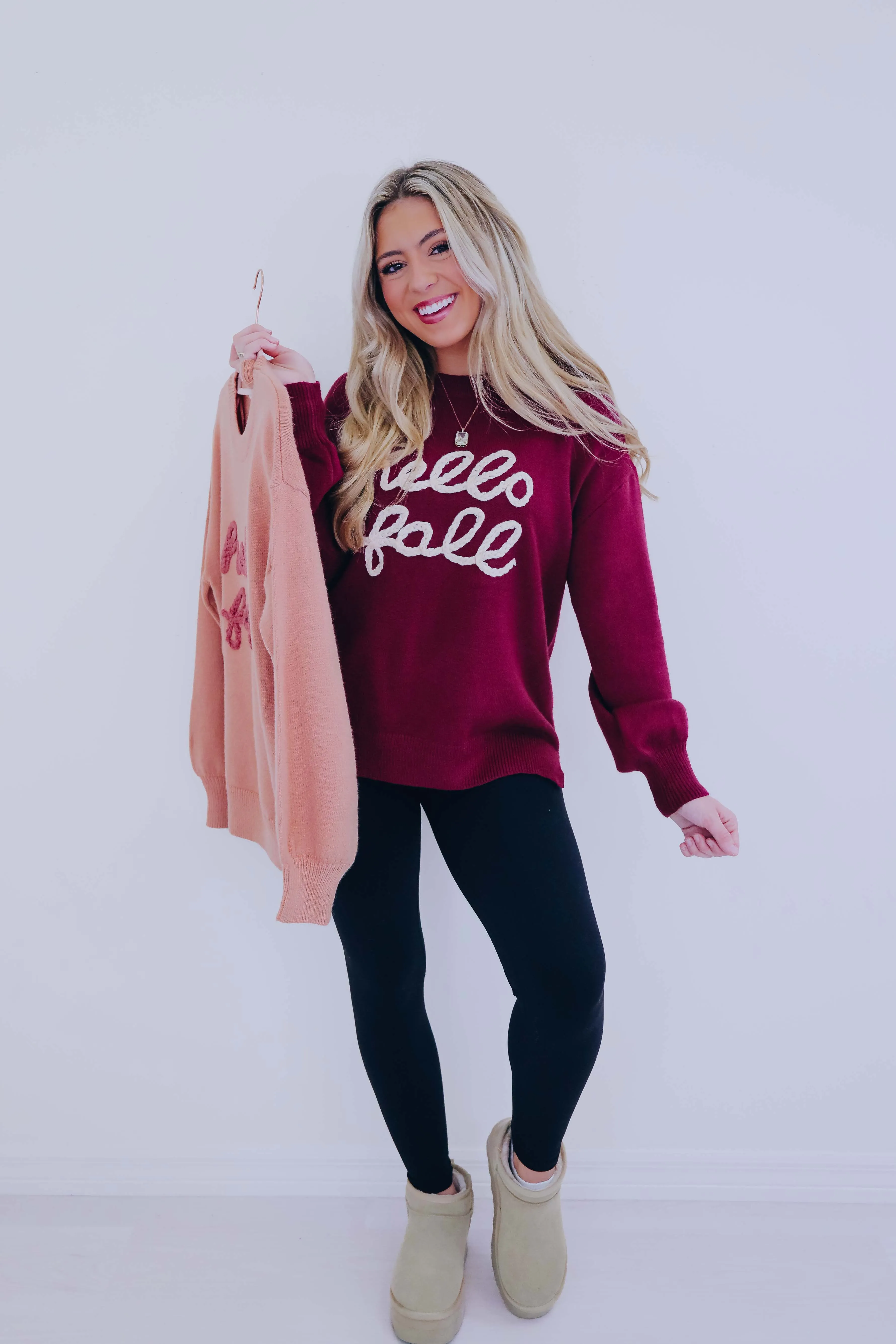 "Hello Fall" Embroidered Sweater- 2 Colors