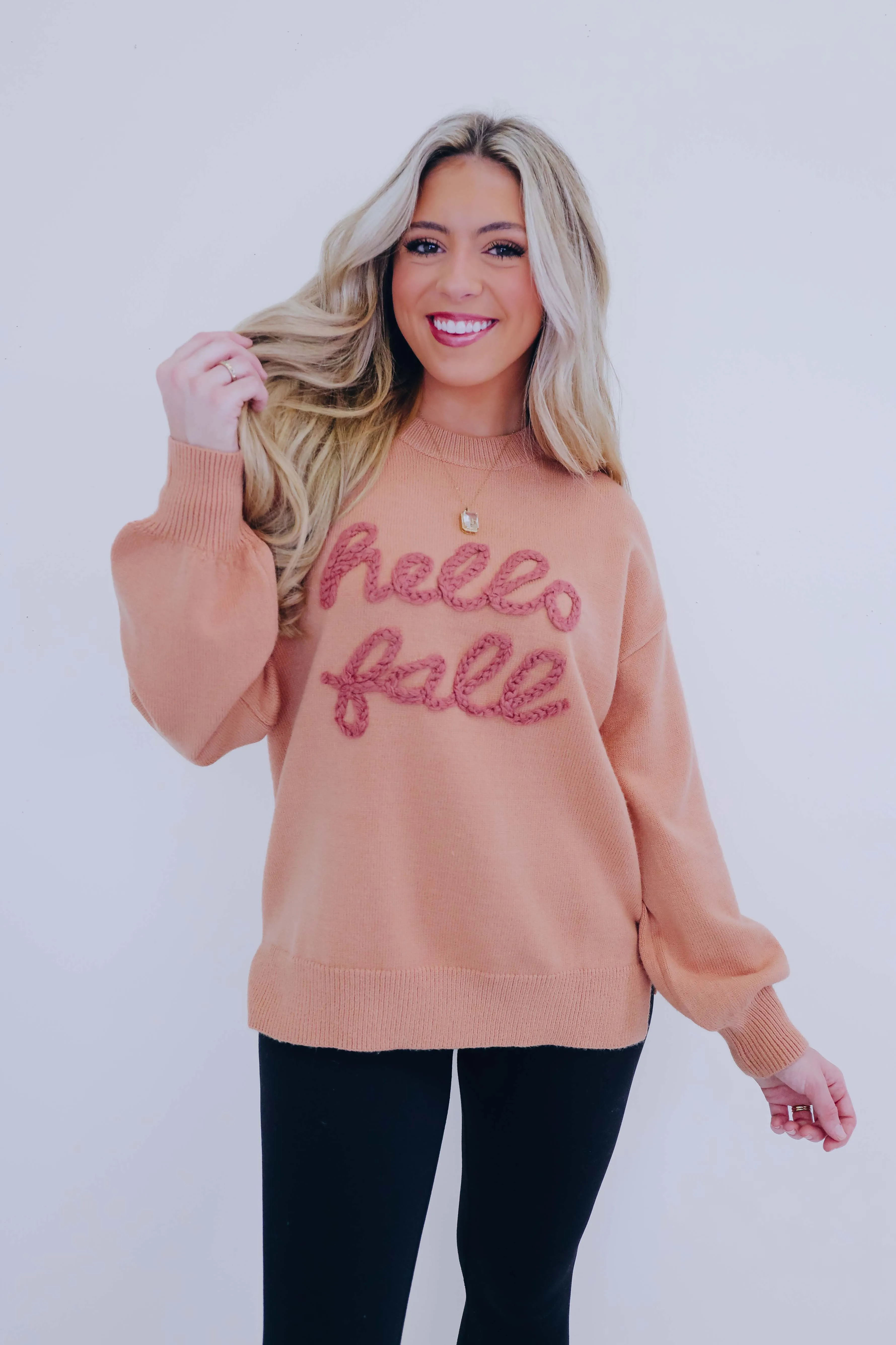 "Hello Fall" Embroidered Sweater- 2 Colors