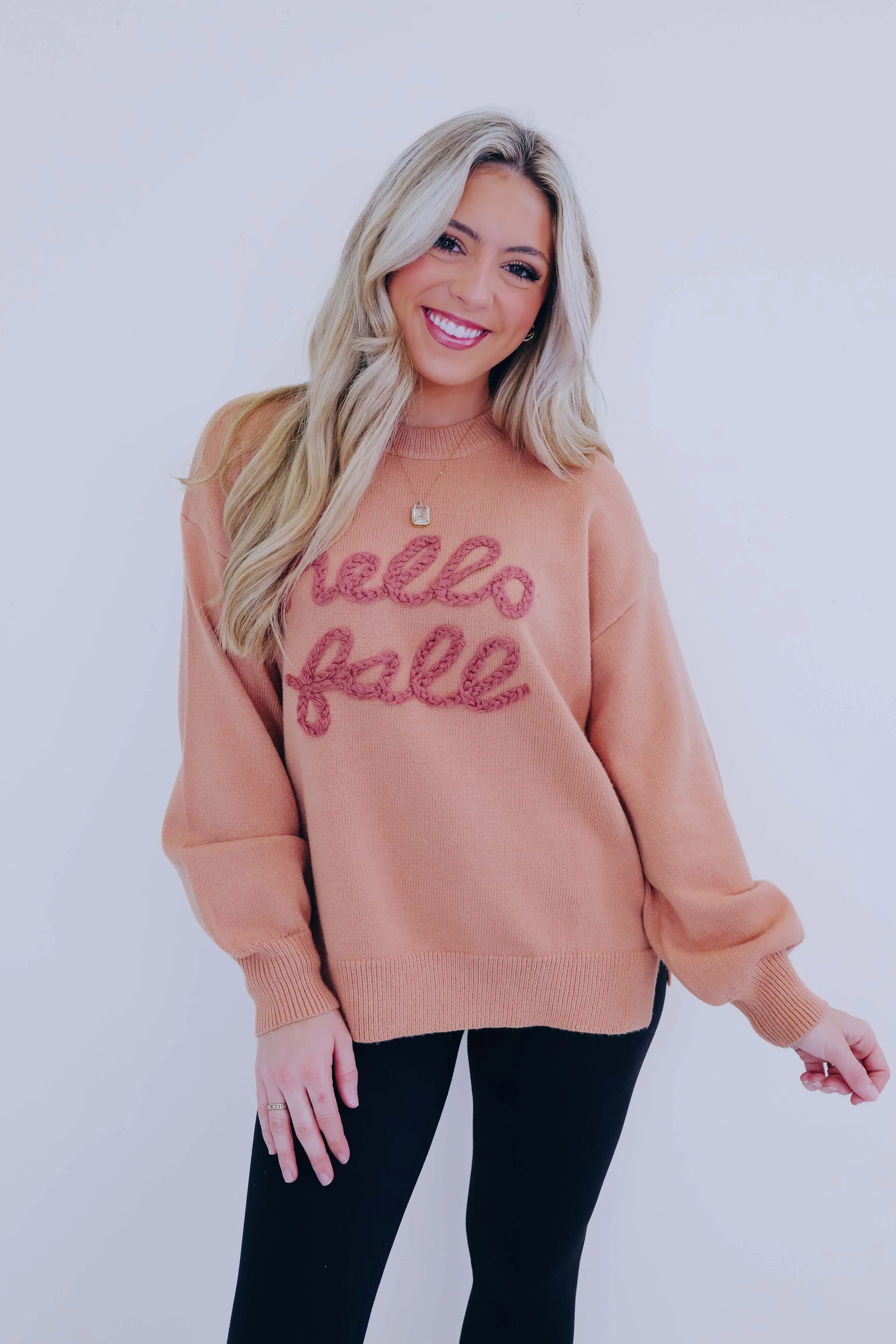 "Hello Fall" Embroidered Sweater- 2 Colors