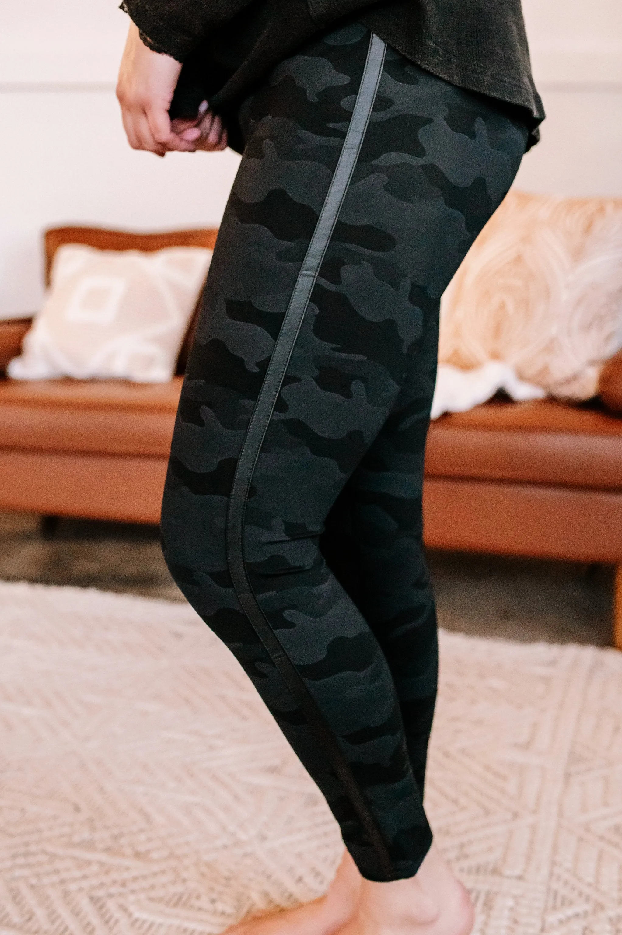 Race You For It Side Striped Camo Leggings