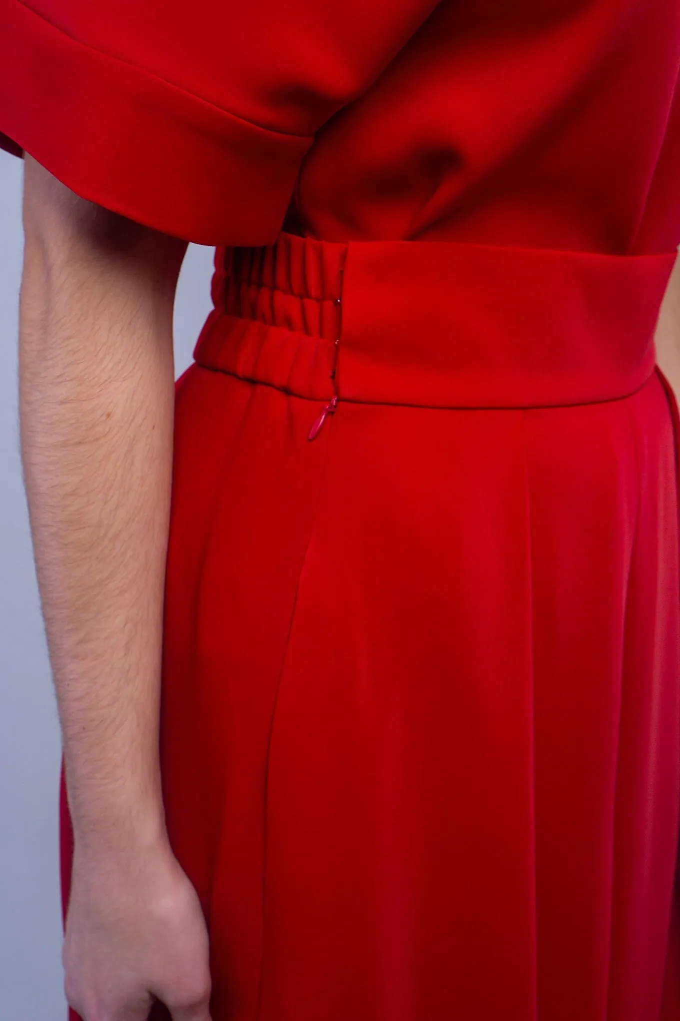 Red Pleated High Waist Wide Leg Kira Pants