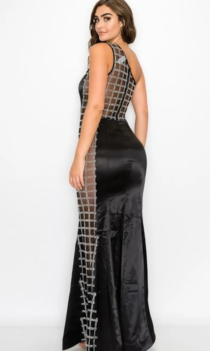 Rhinestone Show Off Black Dress