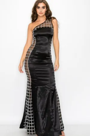 Rhinestone Show Off Black Dress