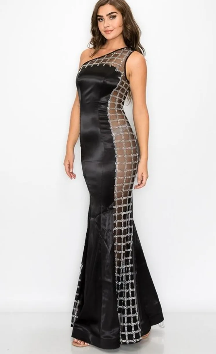 Rhinestone Show Off Black Dress