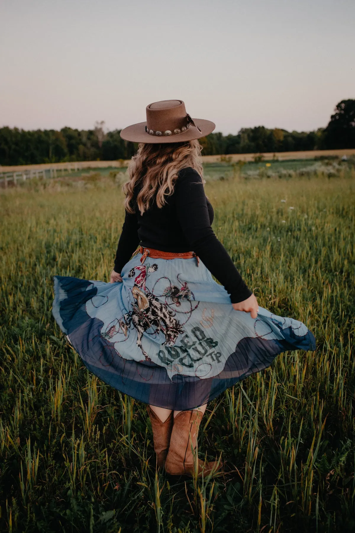 ‘Rodeo Club’ Powder Blue Pleated Midi Skirt by Tasha Polizzi (S & M)