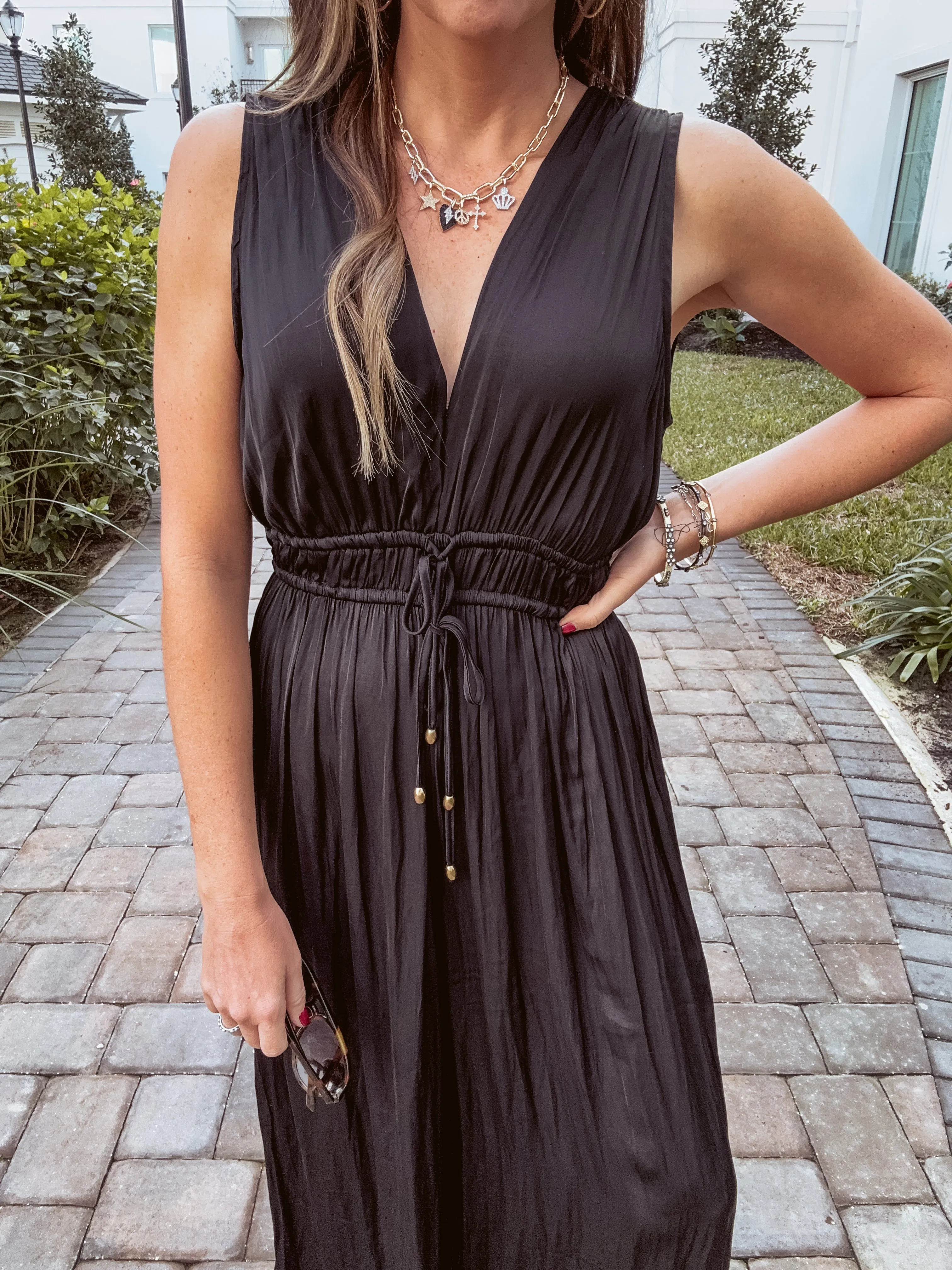 She's So Chic Black V Neck Jumpsuit