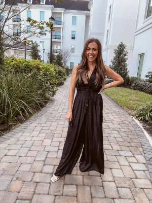 She's So Chic Black V Neck Jumpsuit