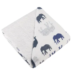 Snuggle Up: Blue Elephant and Spotted Wave Cotton Muslin Blanket