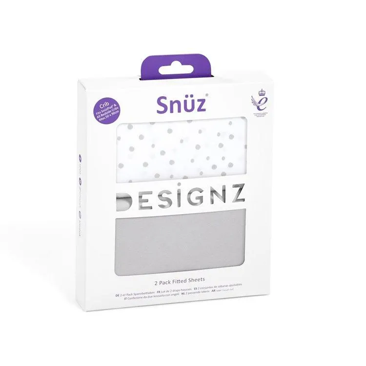 Snuz Crib 2 Pack Fitted Sheets - Grey Spots