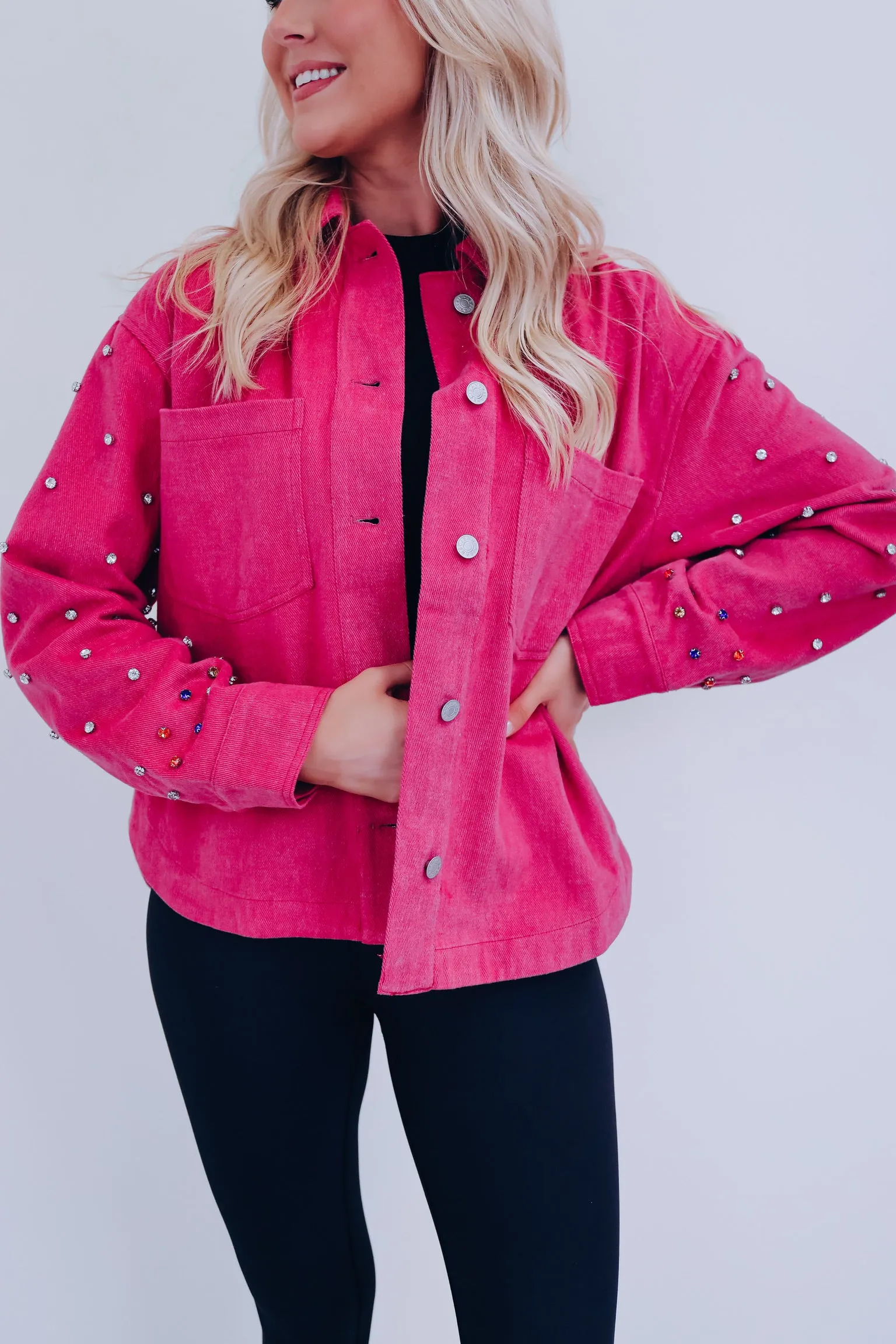 Stockton Bling Sleeve Denim Jacket - Magenta