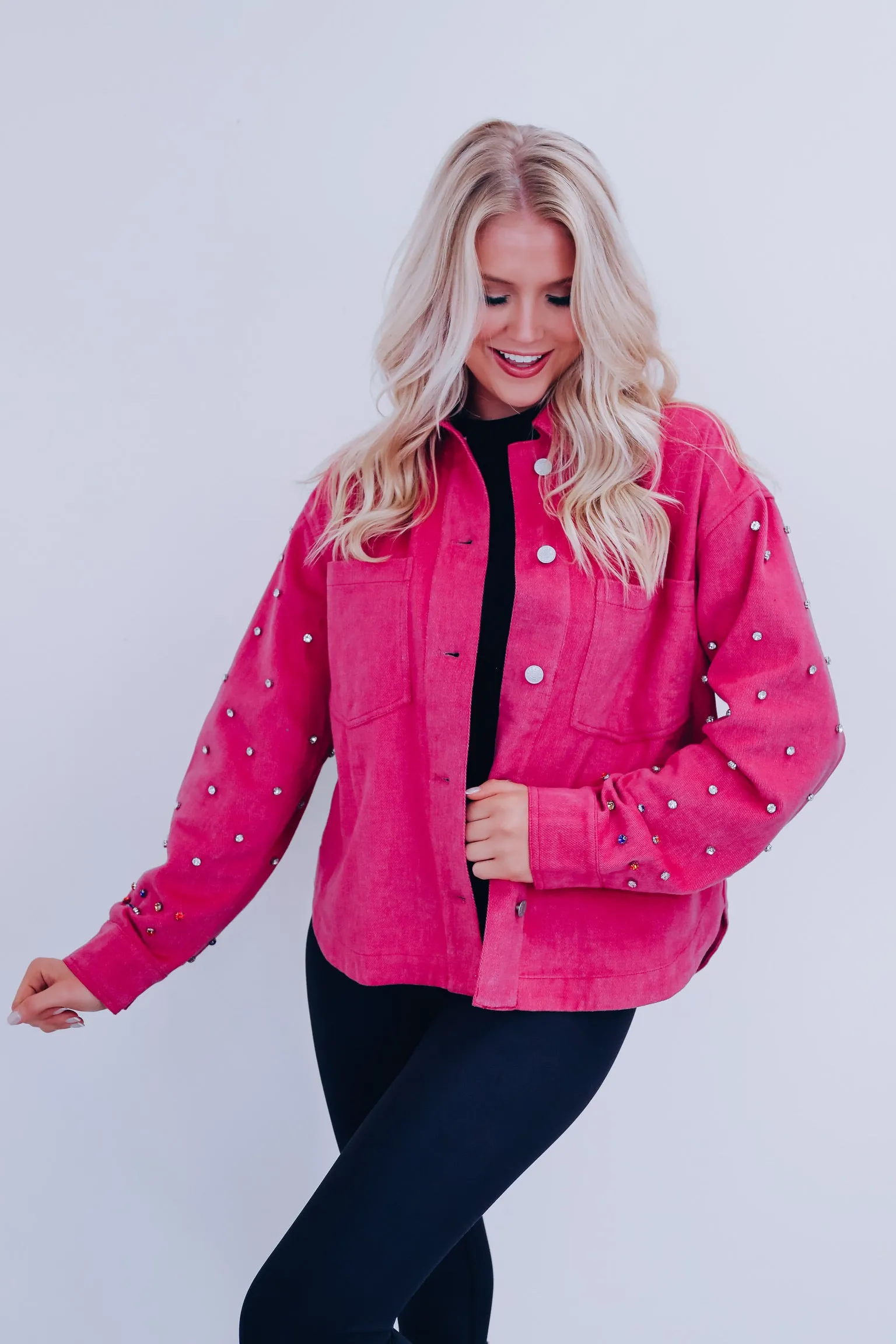 Stockton Bling Sleeve Denim Jacket - Magenta