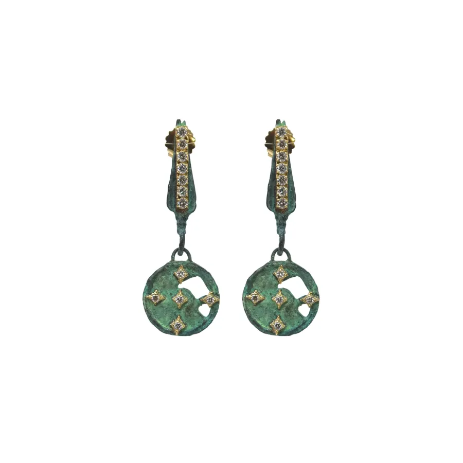 TEAL PATINA ARTIFACT DROP EARRINGS