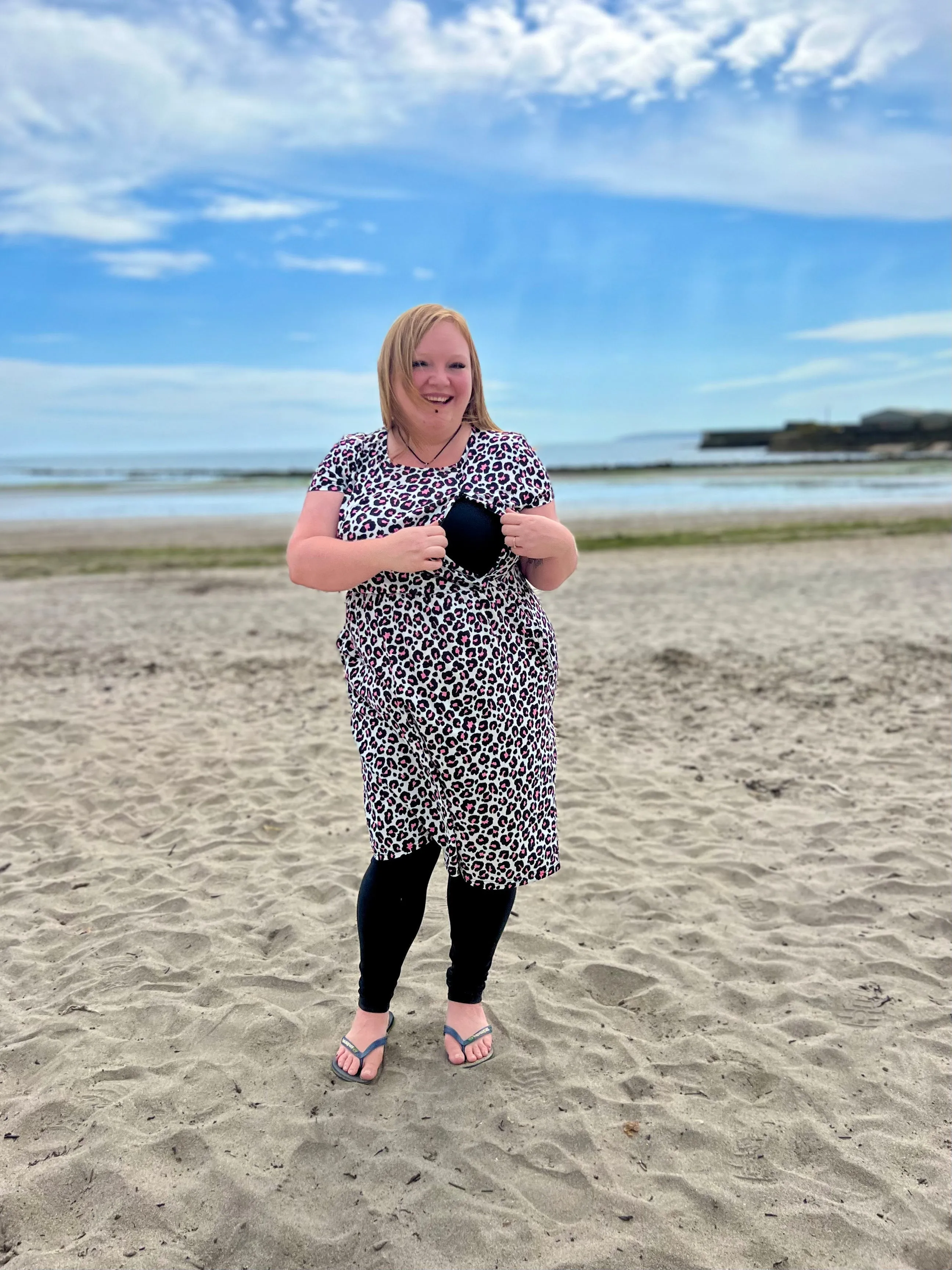 The Knee Length Breastfeeding Dress - Lizzie Leopard Pink