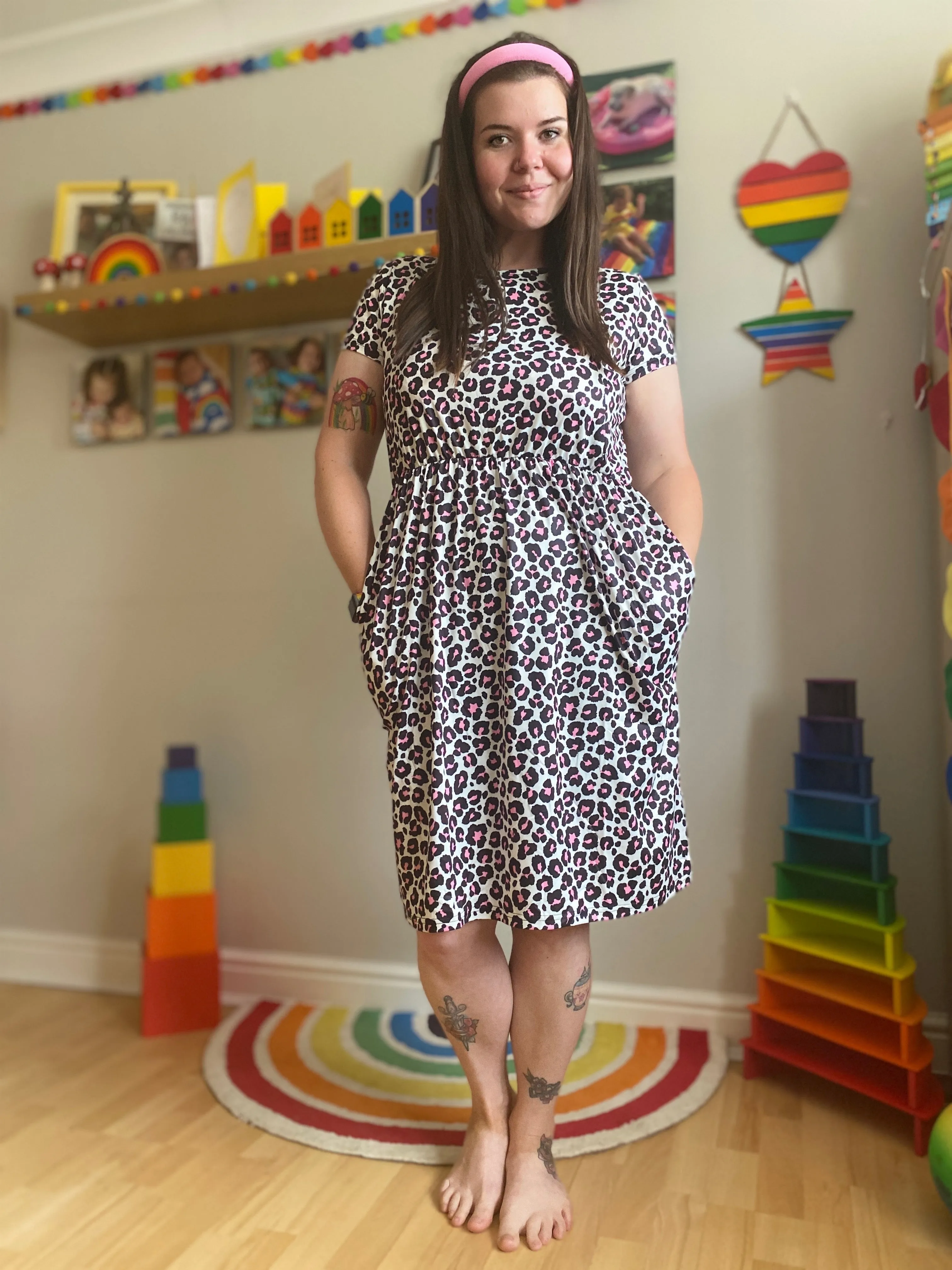 The Knee Length Breastfeeding Dress - Lizzie Leopard Pink