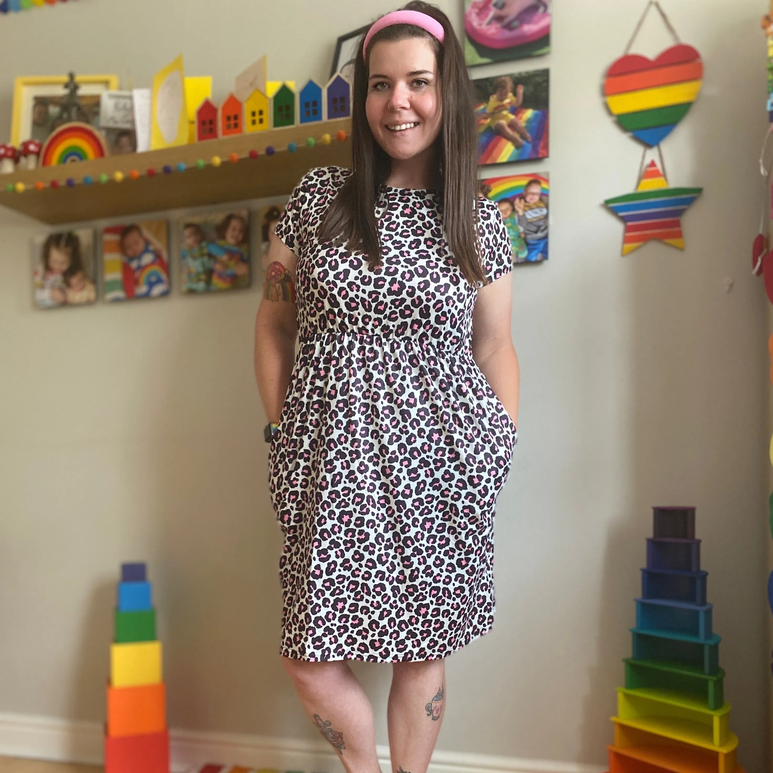 The Knee Length Breastfeeding Dress - Lizzie Leopard Pink