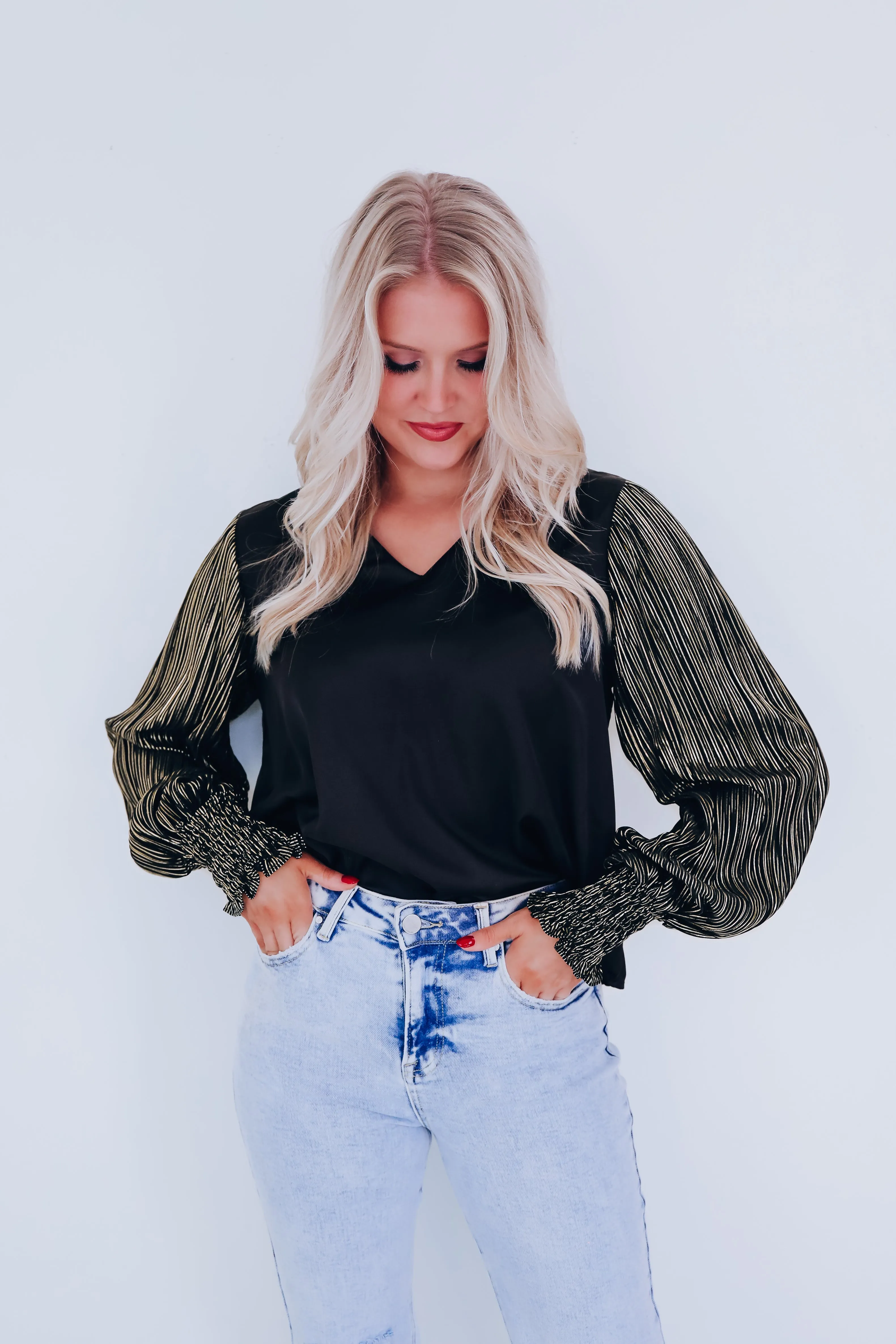 Touch Of Chic Shimmer Sleeve Top - Black