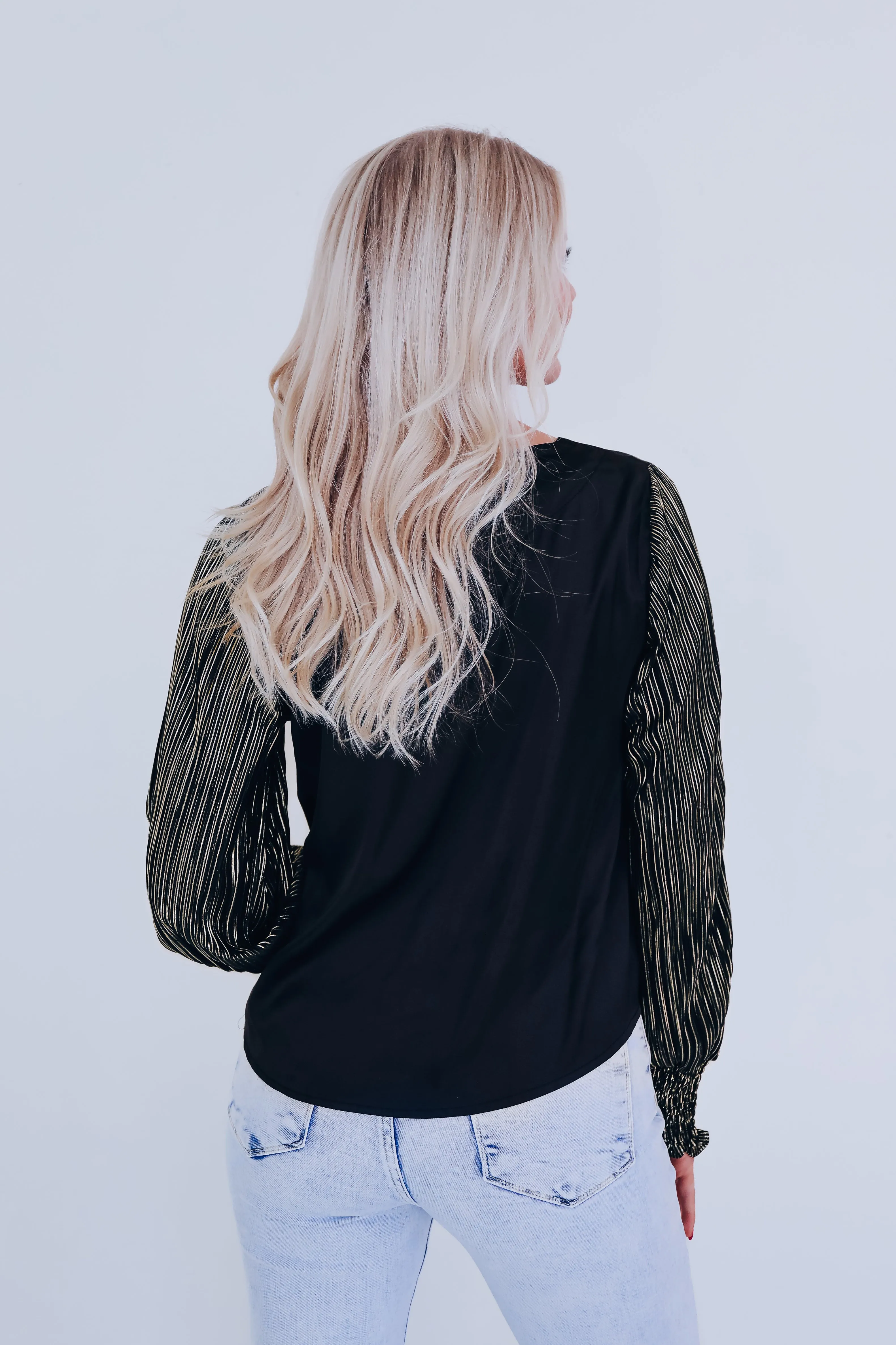 Touch Of Chic Shimmer Sleeve Top - Black