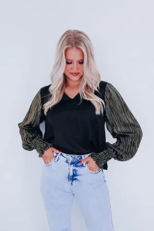 Touch Of Chic Shimmer Sleeve Top - Black