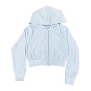 Tweenstyle by Stoopher Soft Hacci Crop Zip Front Hoodie - Blue