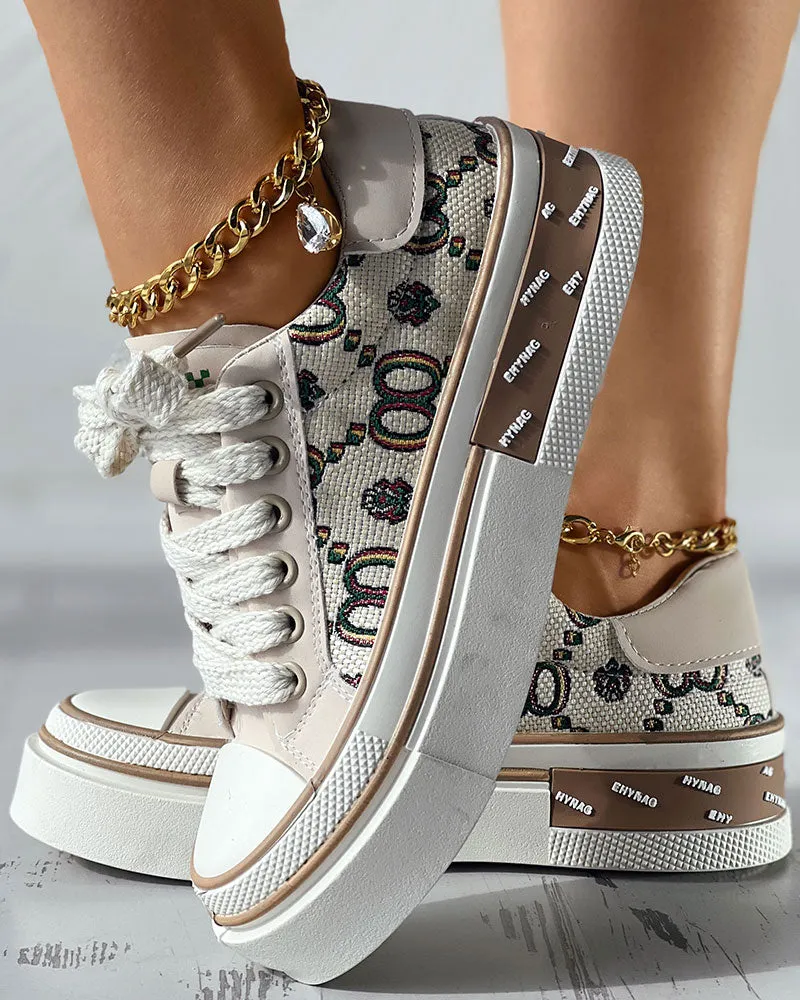 Valentine's Day Letter Figure Pattern Platform Sneakers
