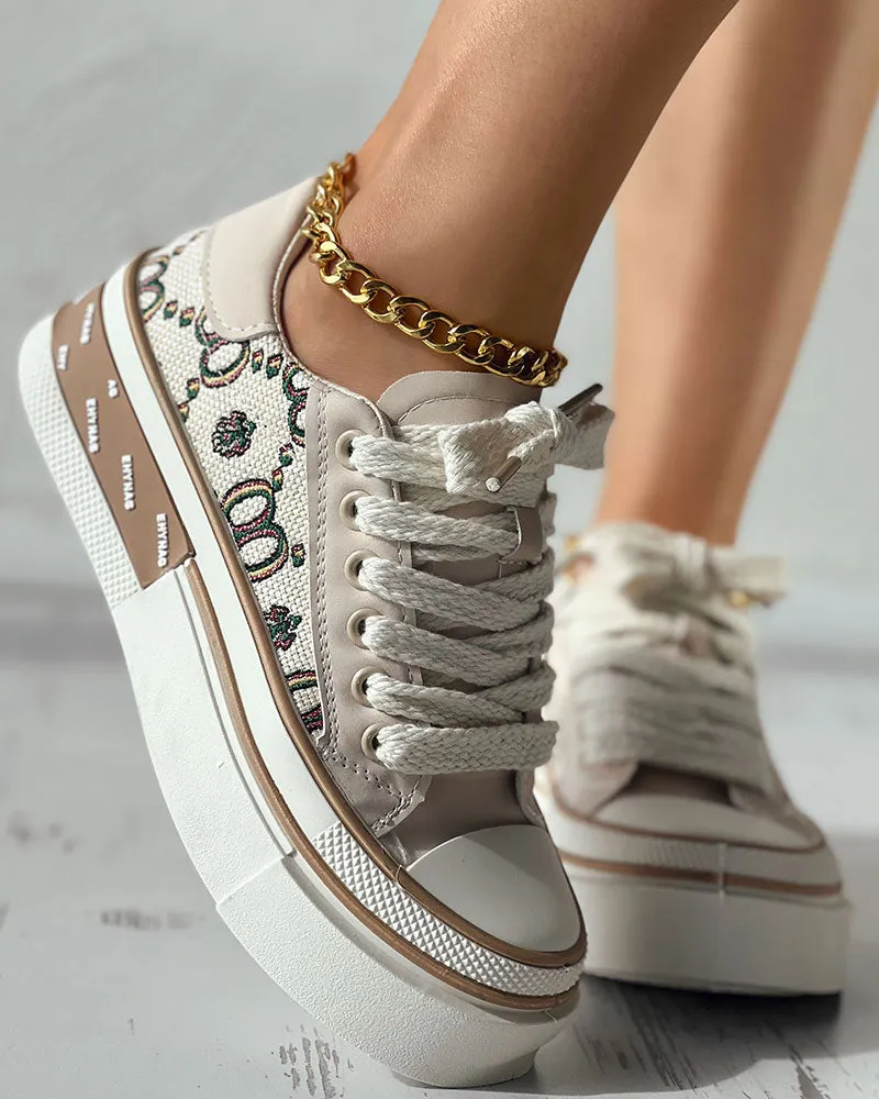 Valentine's Day Letter Figure Pattern Platform Sneakers