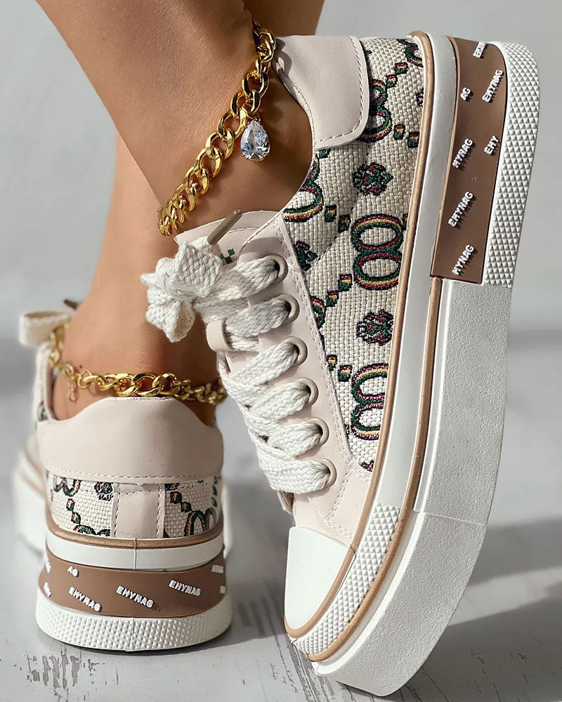 Valentine's Day Letter Figure Pattern Platform Sneakers
