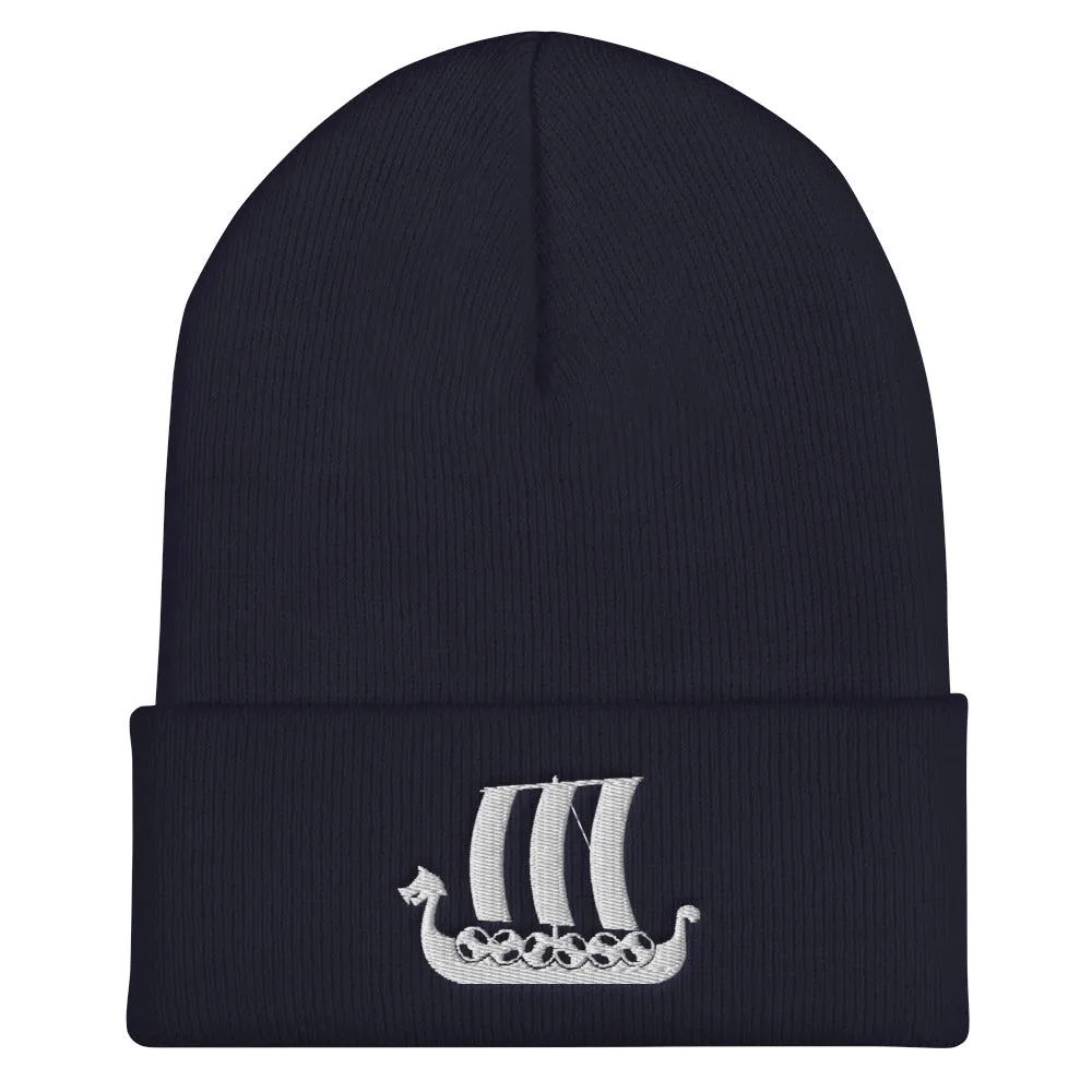 Viking Ship Embroidered Beanie