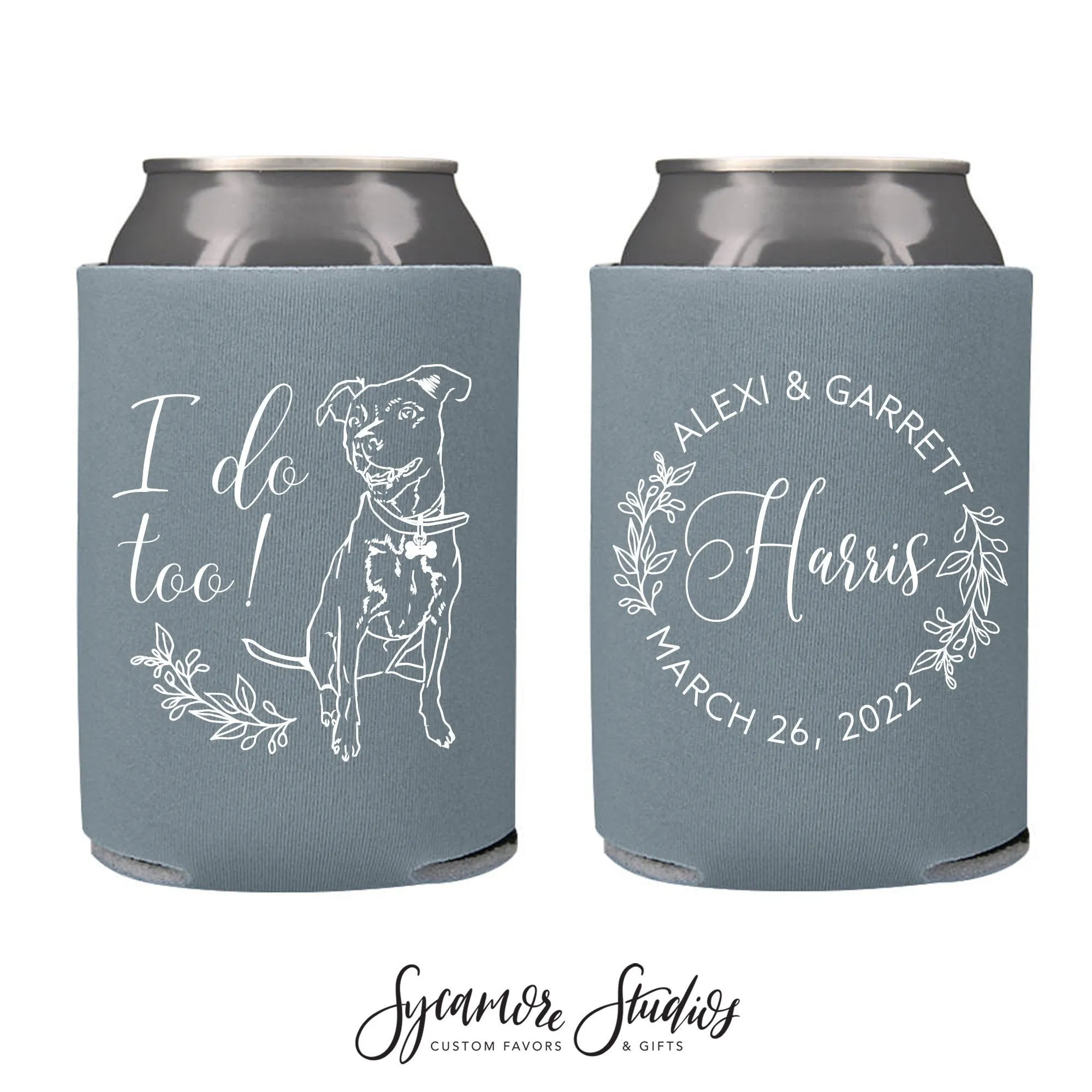 Wedding Can Cooler #192R - Custom Pet Illustration