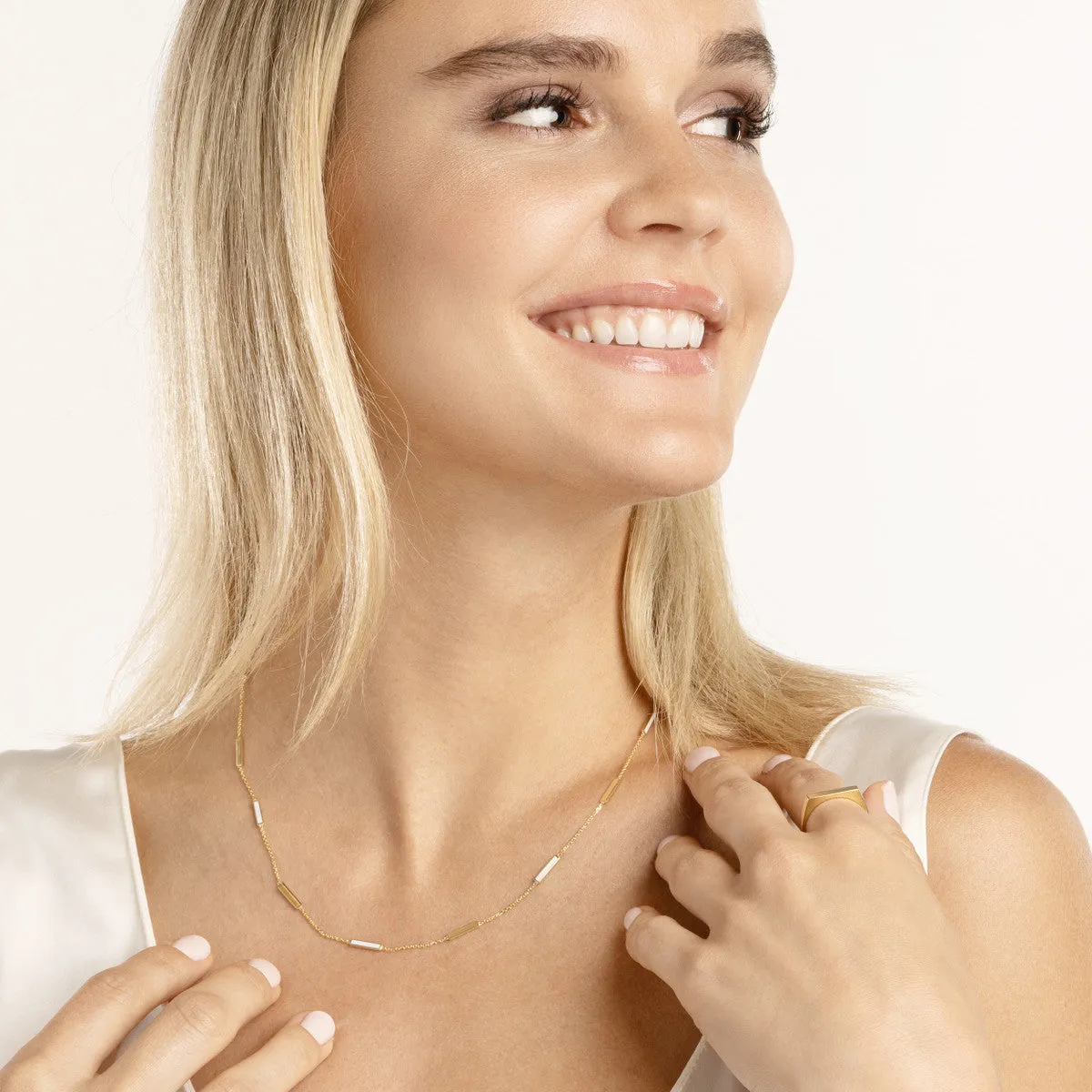 White Enamel Alternating Bar Necklace