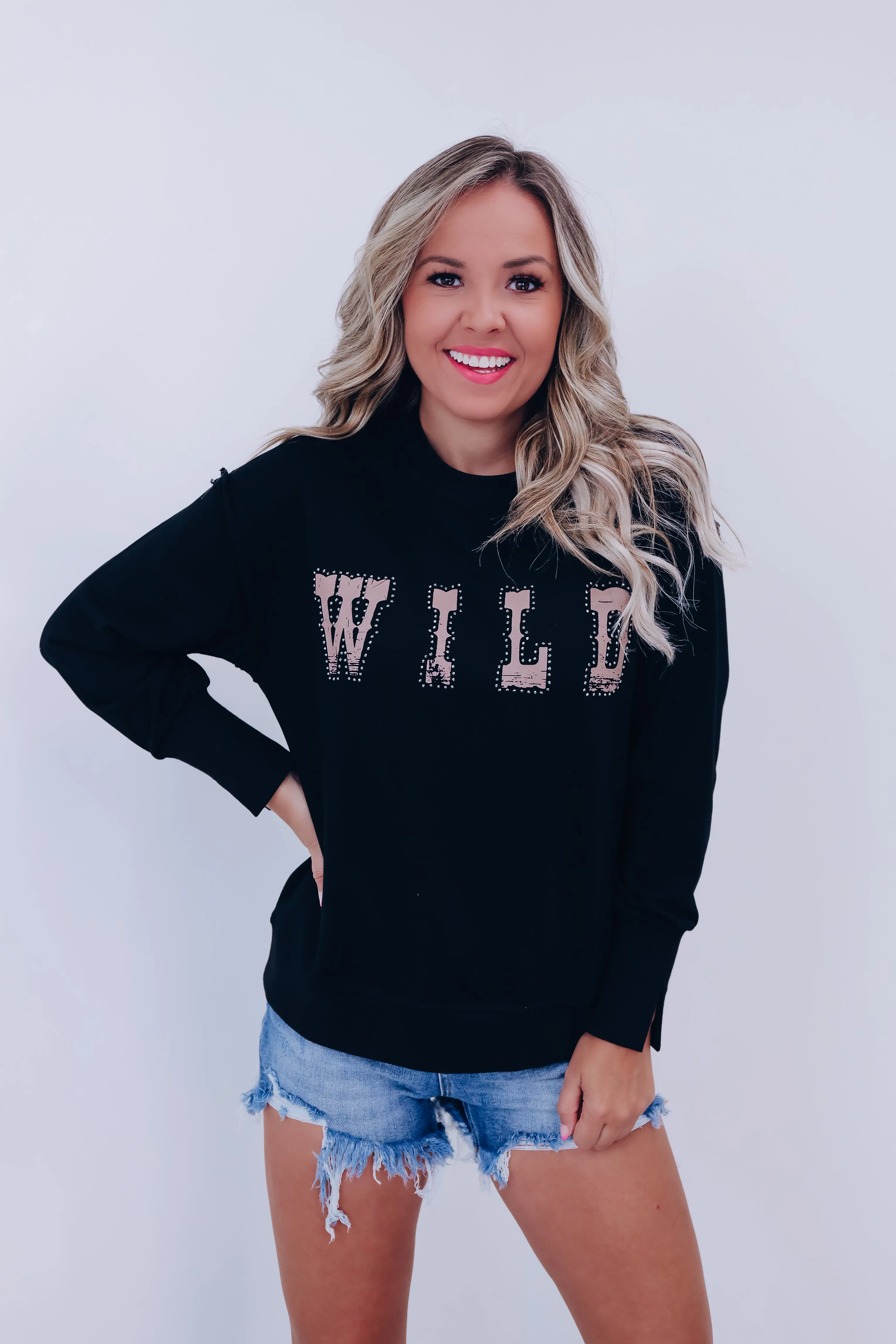 Wild Studded Graphic Sweatshirt - Black