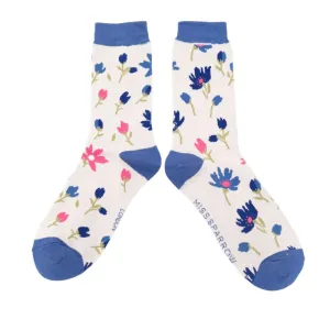 Womens Ditsy Flowers Socks -Silver