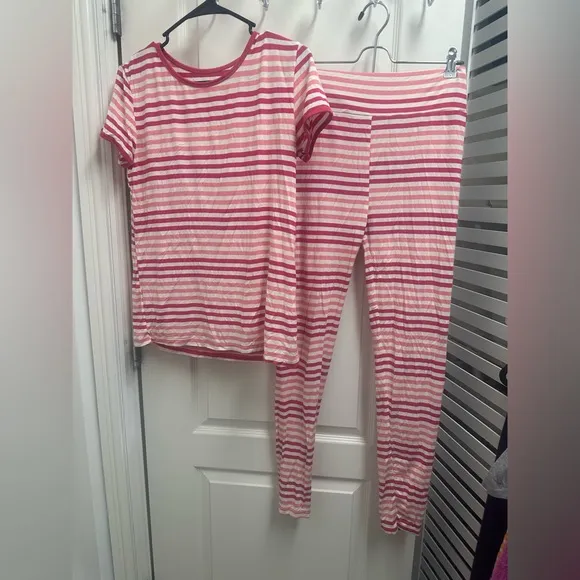 Women’s Kickee Pants Striped Pink and White Pajamas Loungewear set