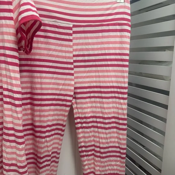Women’s Kickee Pants Striped Pink and White Pajamas Loungewear set