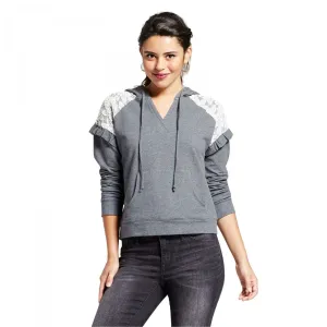 Xhilaration Women's V Neck Ruffle Sleeve Hooded Sweatshirt