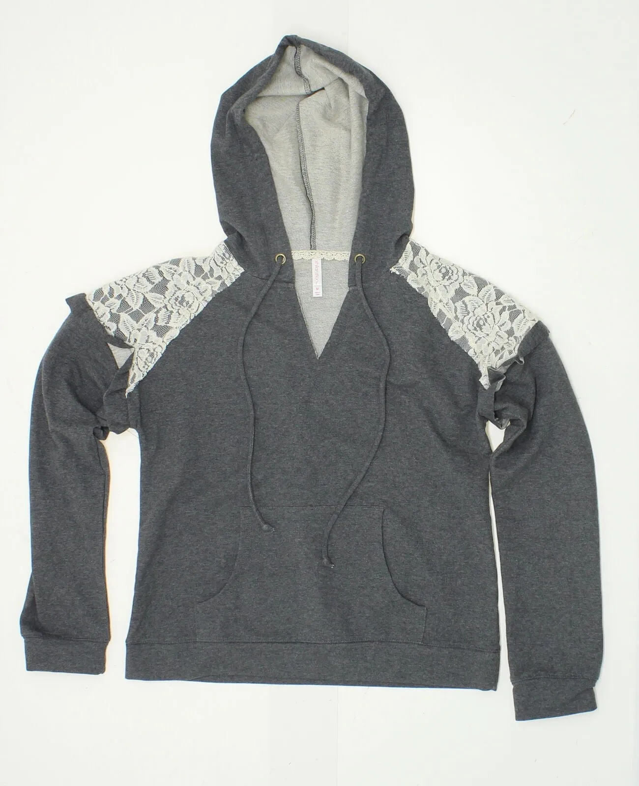 Xhilaration Women's V Neck Ruffle Sleeve Hooded Sweatshirt