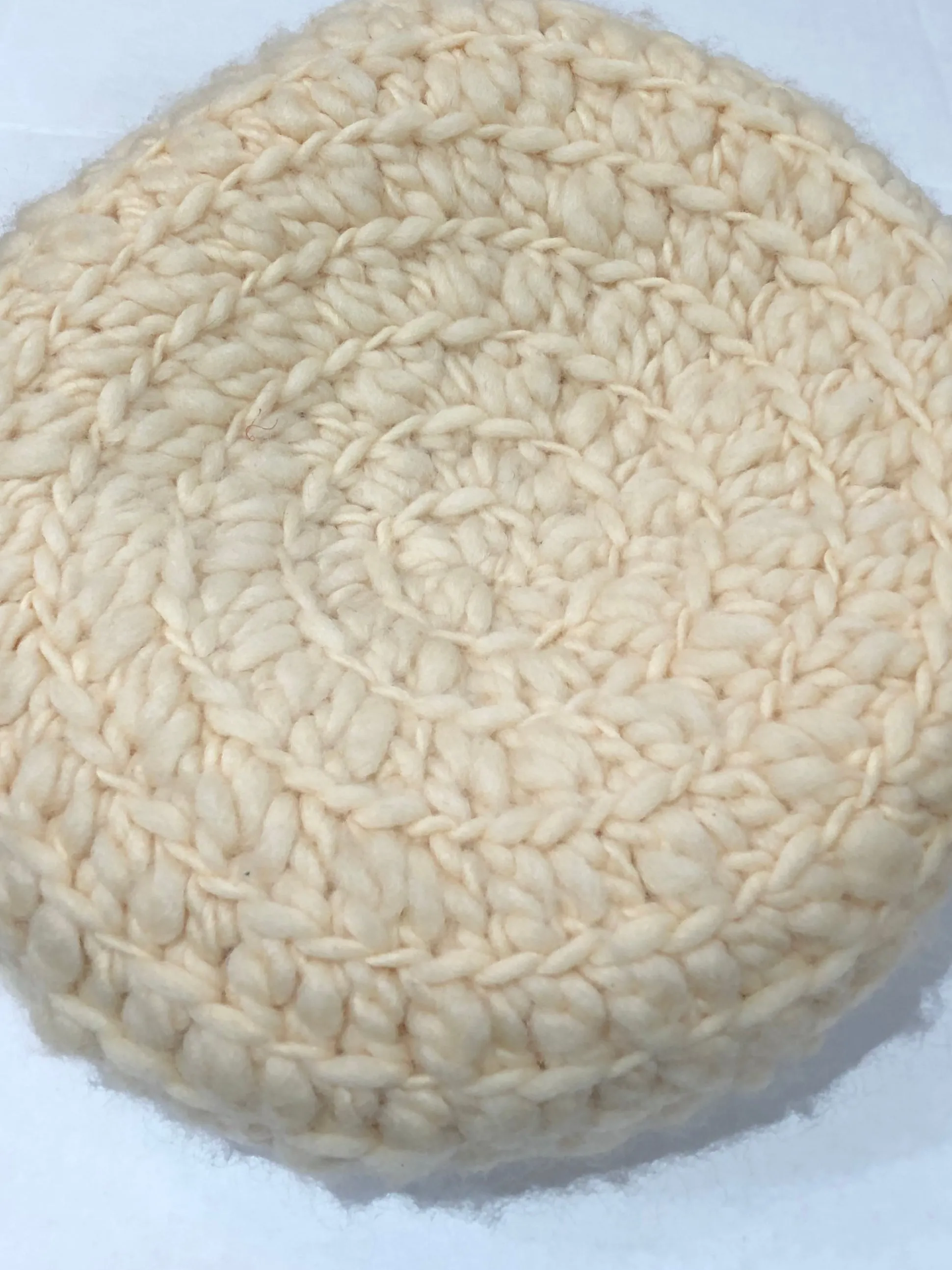 YSL 70s  Ivory Bulky Crochet Hat with Leather Trim