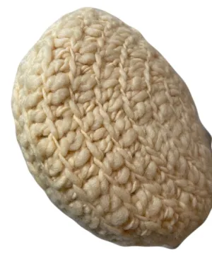 YSL 70s  Ivory Bulky Crochet Hat with Leather Trim