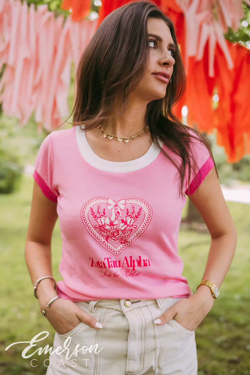 Zeta Tau Alpha Seek The Noblest Coquette Ringer Tee