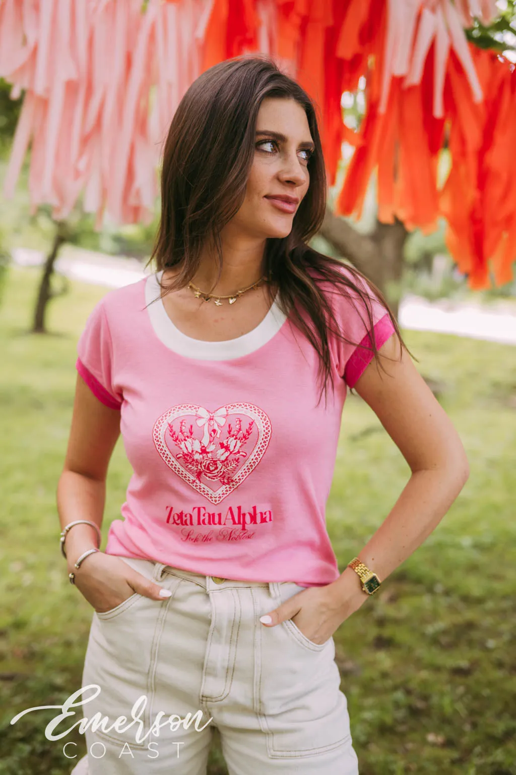Zeta Tau Alpha Seek The Noblest Coquette Ringer Tee